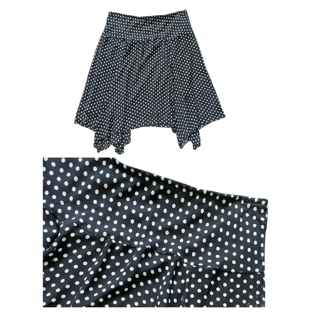 VTG I.N. STUDIO Polka Dot Skirt L Black Asymmetric Hem Fairy Coquette Y2K Euro